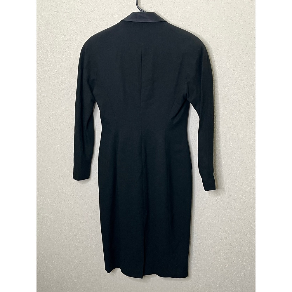 Tahari Vintage Black 100% Wool Silk Trim Blazer Coat Dress Womens 4 Made in USA - Picture 2 of 3